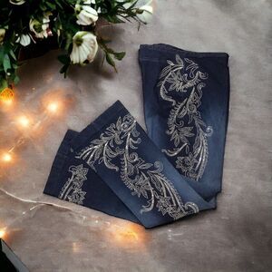 BASIX II Silver Beaded and Embroidered Stretch Jeans Sz 8 Vintage Y2K OOAK